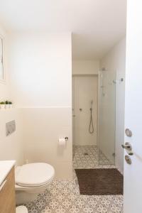 uma casa de banho com um WC e um chuveiro em Sheba-Shik apartment, Tel hashomer שיבא-שיק, תל השומר,דירת סטודיו מקסימה! em Ramat Gan
