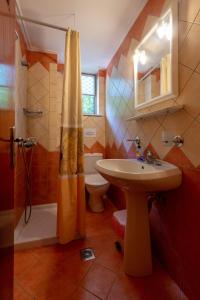 a bathroom with a sink and a toilet and a shower at Villa Sophia Apartments by CorfuEscapes in Agios Gordios