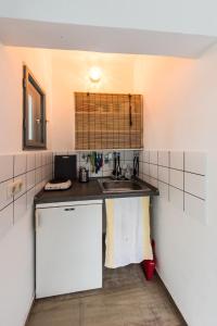 巴拉頓諾爾馬迪的住宿－Penge Bungalók，一个带水槽和柜台的小厨房