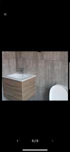 La salle de bains est pourvue d'un lavabo et de toilettes. dans l'établissement Appartement Studio Tournai, à Tournai