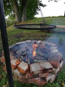 a fire pit with a swing in a yard at Cisowa Ostoja in Lniano