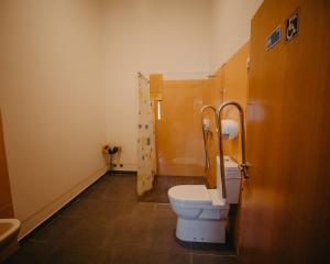 La salle de bains est pourvue d'une douche et de toilettes. dans l'établissement Casa Dos Xarês, à Rosmaninhal