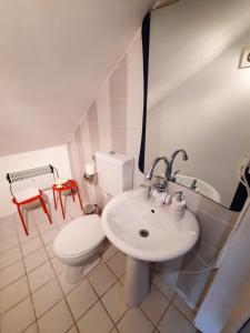 une salle de bain avec des toilettes blanches et un lavabo dans l'établissement Central Park Apartments, à Braşov 32 autres photos
