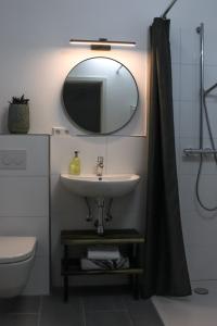 bagno con lavandino e specchio di Haus Emmerich a Gaienhofen