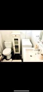 a bathroom with a white toilet and a sink at Cannes la Croisette, Baoli 4 beds, balcony,parking in Cannes