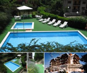 a collage of pictures of a pool and a house at Bilocale Gran Chalet Montecreto in Montecreto