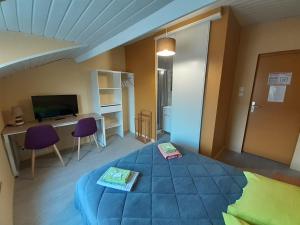 Zimmer mit einem Bett, einem Schreibtisch und einem TV in der Unterkunft L Etoile d'Argent in Varangéville