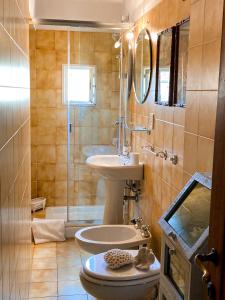 a bathroom with a toilet and a sink and a mirror at Acacia Firenze - Primula in Florence