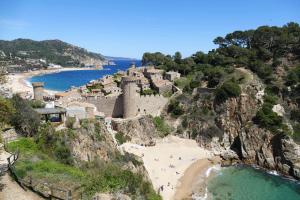 a view of a beach and castle on a cliff at Mana Mana Youth Hostel in Tossa de Mar
