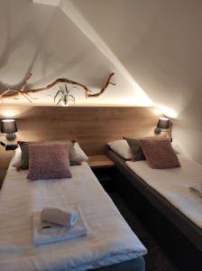カシュペルスケー・ホリにあるRezidence VOGELSANGのベッド2台が隣同士に設置された部屋です。