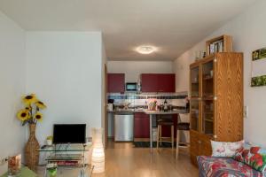 un soggiorno con divano e cucina di Ferienwohnung Alina a Singen