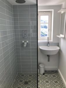 a bathroom with a sink and a shower at Close Quarters in Newton Ferrers