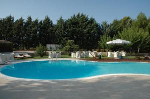 a large swimming pool with chairs and an umbrella at Alfieri Cottage in Ruvo di Puglia