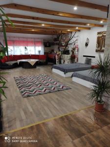 コンスタンツァにあるStudio Madi - Close to beachのベッド2台とソファが備わる広い客室です。
