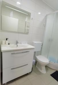 biała łazienka z umywalką i toaletą w obiekcie Apartman i studio apartman Vitana w mieście Garešnica
