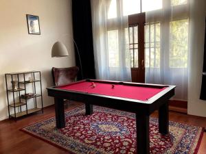 Podbrezová的住宿－Historická vila Dom hostí，椅子房间里一张红色的台球桌