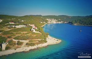 una vista aérea de una pequeña isla en el agua en Apartman Andrej en Povlja