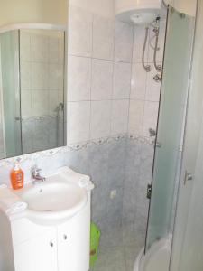 La salle de bains est pourvue d'un lavabo et d'une douche. dans l'établissement Apartments Gera, à Dubrovnik