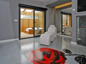 A seating area at Motel Latino