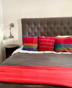 賽倫的住宿－Varijlyan höger，一间卧室配有一张带色彩缤纷枕头的大床