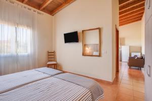 a bedroom with a bed and a mirror and a chair at Casa Quemahierro 2 in Icod de los Vinos