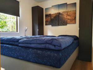 2 Betten in einem Schlafzimmer mit Gemälden an der Wand in der Unterkunft Beach Resort Kamperland - 118 in Kamperland