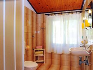a bathroom with a sink and a toilet and a shower at Apartments Mandica in Rabac