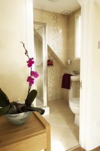 a bathroom with a toilet and a vase with a plant at Noa Residence in Oxford