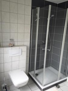 La salle de bains est pourvue d'une douche et de toilettes. dans l'établissement Darsser Weg, à Zingst