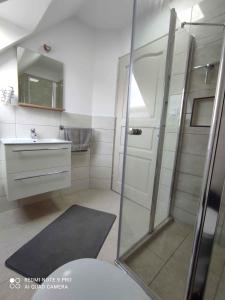 a bathroom with a shower and a sink at Apartment Gyenesdias 19 in Gyenesdiás