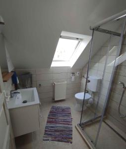 ギェネシュディアーシュにあるApartment Gyenesdias 16のバスルーム(トイレ、シンク、天窓付)