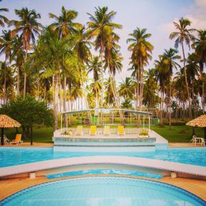uma piscina no resort com palmeiras ao fundo em Hotel D'Anatureza em Maceió