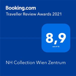 Certifikát, hodnocení, plakát nebo jiný dokument vystavený v ubytování NH Collection Wien Zentrum