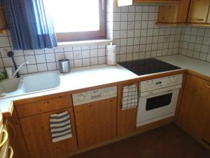 uma cozinha com um lavatório e um fogão em Appartamento Norma em Val di Vizze