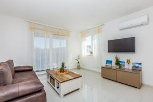 salon z kanapą i telewizorem w obiekcie Apartment LAGANINI III w mieście Nijvice