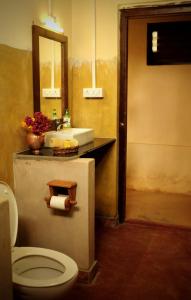 a bathroom with a toilet and a sink and a mirror at Kalimpong Village Retreat in Kalimpong