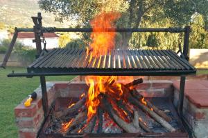 a grill with a bunch of hot dogs on fire at Villa Eulalia in Capo Vaticano