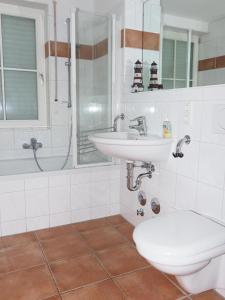 e bagno con lavandino, servizi igienici e doccia. di Hanseaten-Residenz-FIS-501 a Scharbeutz