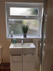 a bathroom with a sink and a window at The Garage in Wimborne Minster +10 photos