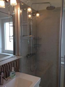 a bathroom with a shower with a sink and a shower at Wohnung Witte Berressem in Hörnum