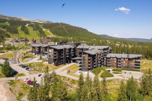 an aerial view of a resort with a parking lot at Radisson Blu Resort, Trysil in Trysil