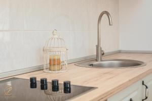 a bird cage sitting on top of a kitchen counter at Apartments Batricevic in Herceg-Novi +159 photos