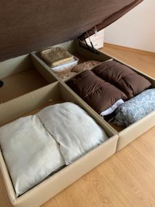 スヴェティ・ヴラスにあるVilla CALABRIAの枕3つとベッド1台が備わるボックス