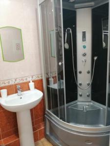bagno con doccia e lavandino di Apartments on Dubrovinskogo a Krasnoyarsk