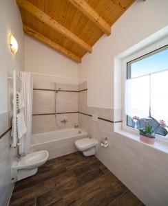 une salle de bain avec baignoire et toilettes et une fenêtre dans l'établissement Albergo Ristorante Stazione Balerna, à Balerna