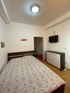 a bedroom with a bed and a television in it at Budget Inn Amzei in Bucharest