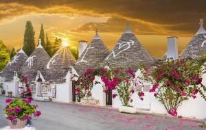 a building with pink flowers in front of it at Dimora Palma in Alberobello