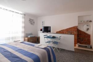 a bedroom with a bed and a tv in it at Ludovica Flat in Vernazza