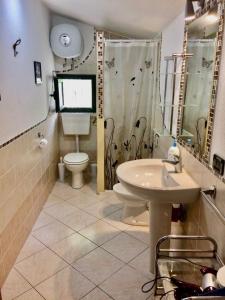 a bathroom with a sink and a toilet and a shower at Holiday Home Marilu in Siniscola