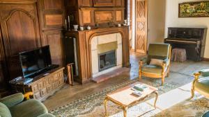 Il comprend un salon avec une cheminée et une télévision. dans l'établissement Maison Pierre Loti, gîte historique et spacieux en vallée de la Dordogne, à Bretenoux